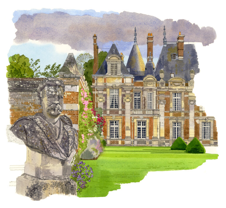 NOR31 Buste_de_Guy_de_Maupassant_et_façade_du_chateau_de_Miromesnil