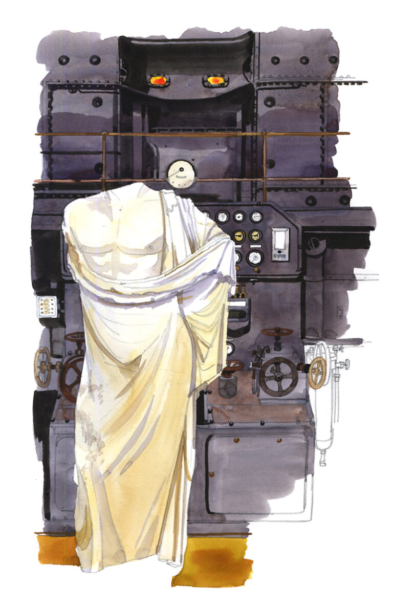 Centrale thermique-statue et machine