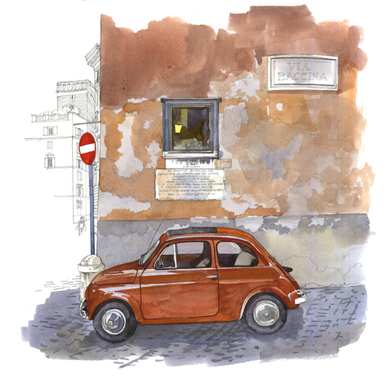 Fiat 500 rouge via Baccina