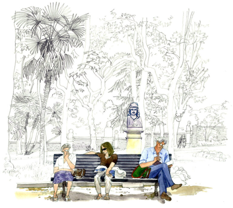 Parc du Pincio. Personnages sur un banc