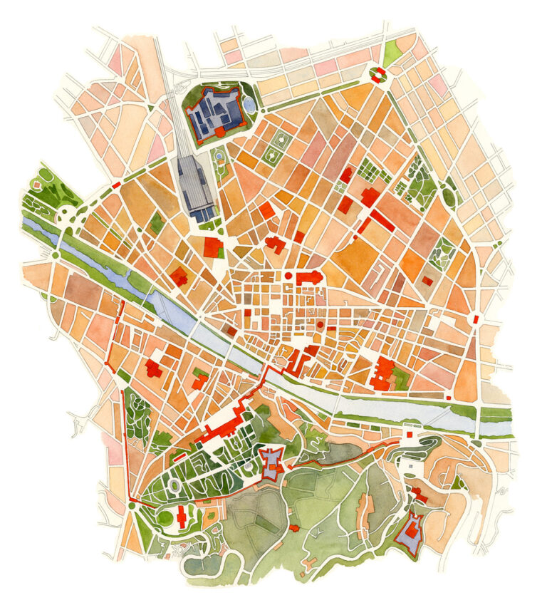 Plan aquarellé de Florence