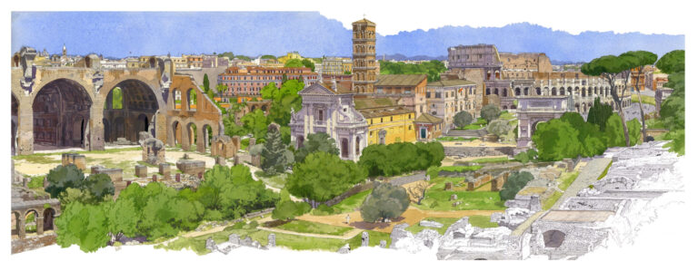 Le forum romain. Vue vers le Colisée