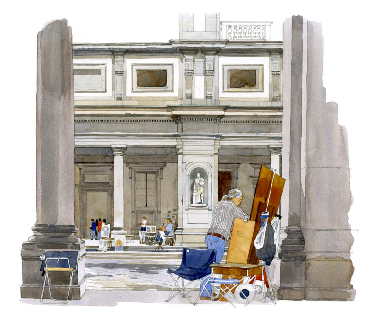 Peintres dans la cour du palais des Offices