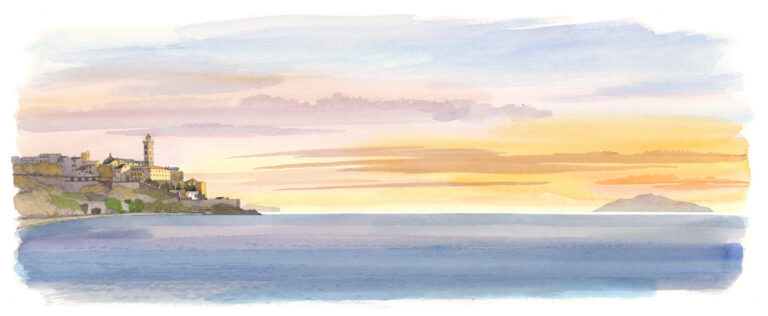 Bastia. La citadelle vue du sud, à l’aube