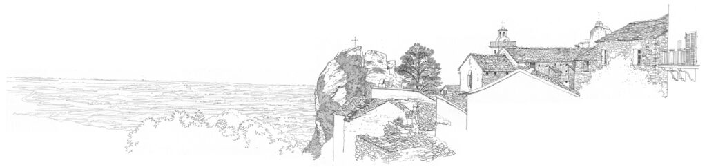 Loreto di Casinca, panorama vers le littoral. Crayon