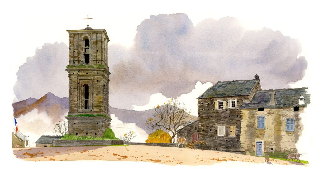 Monacia d’Orezza. Place de l’église