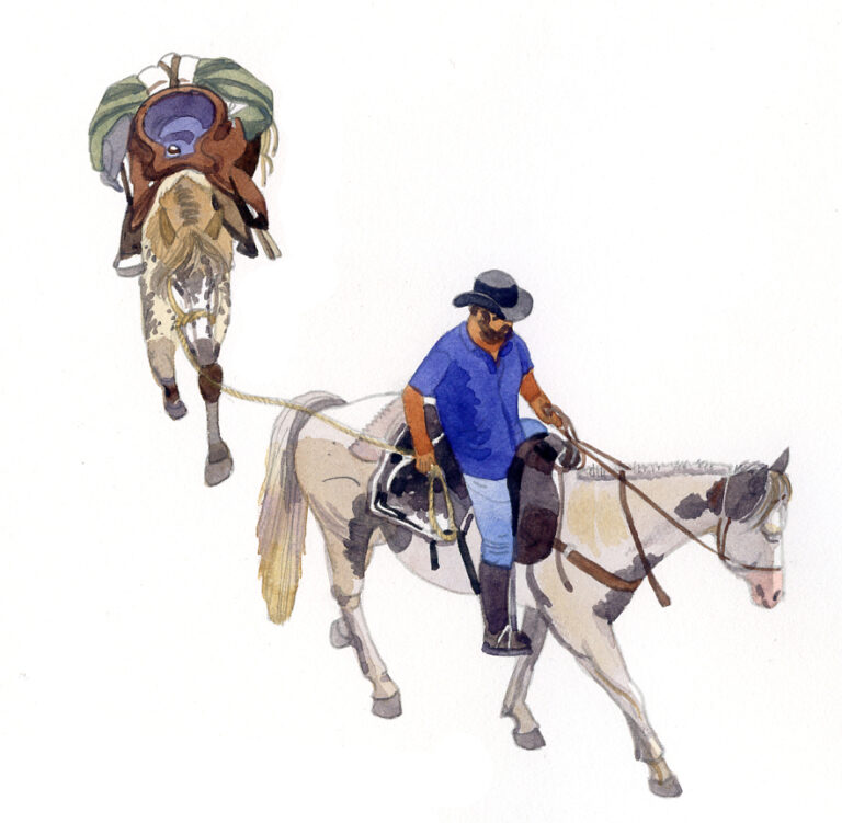 Radule. Cavalier et deux chevaux