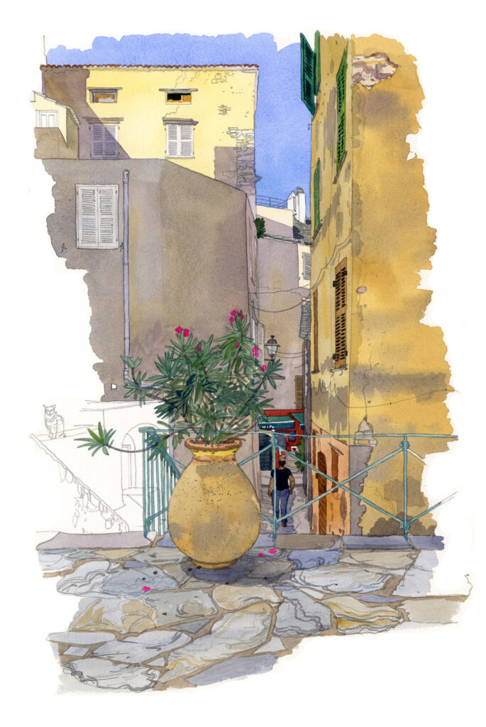 Saint-Florent. Ruelle dans le village