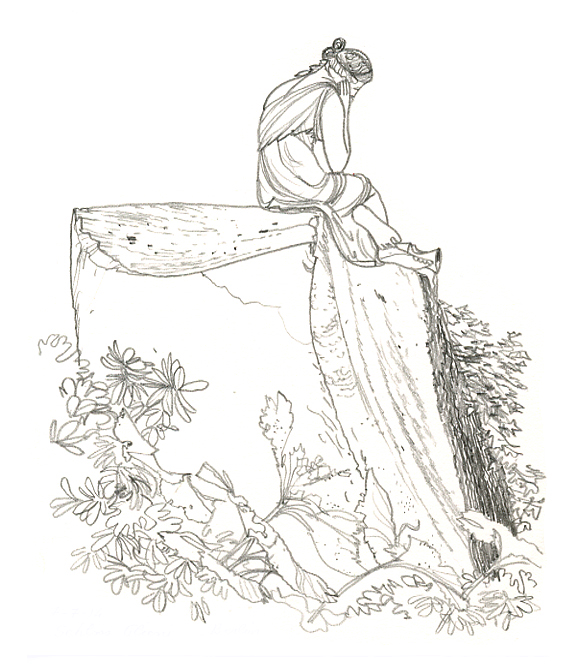 Château de Glienicke. Statue de la Lorelei. Crayon