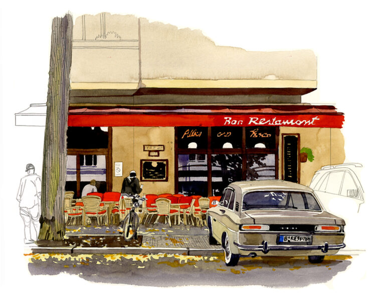 GrolmanstraGe. Restaurant et automobile années 1960
