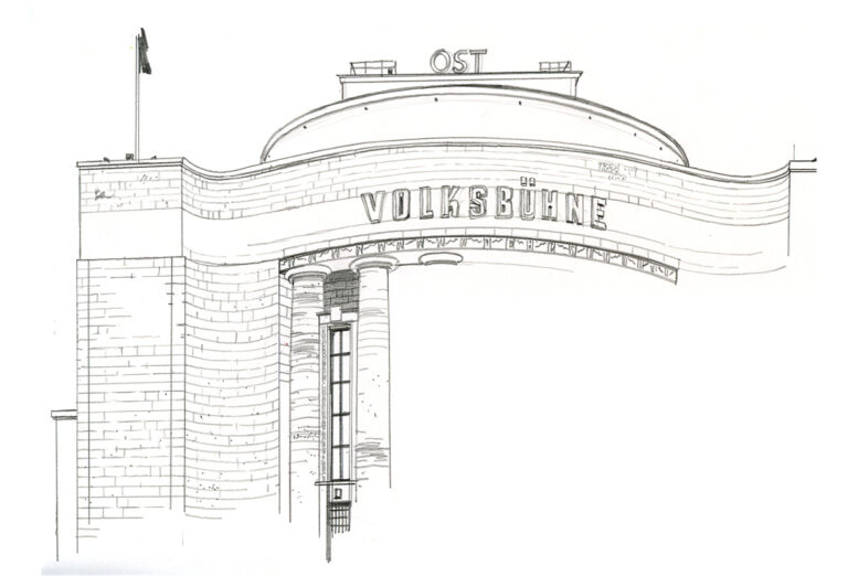 Mitte. Façade de la Volksbühne. Crayon