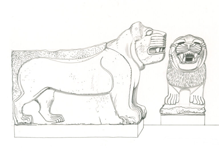 Île des Musées. Pergamon Museum. Lion. Crayon