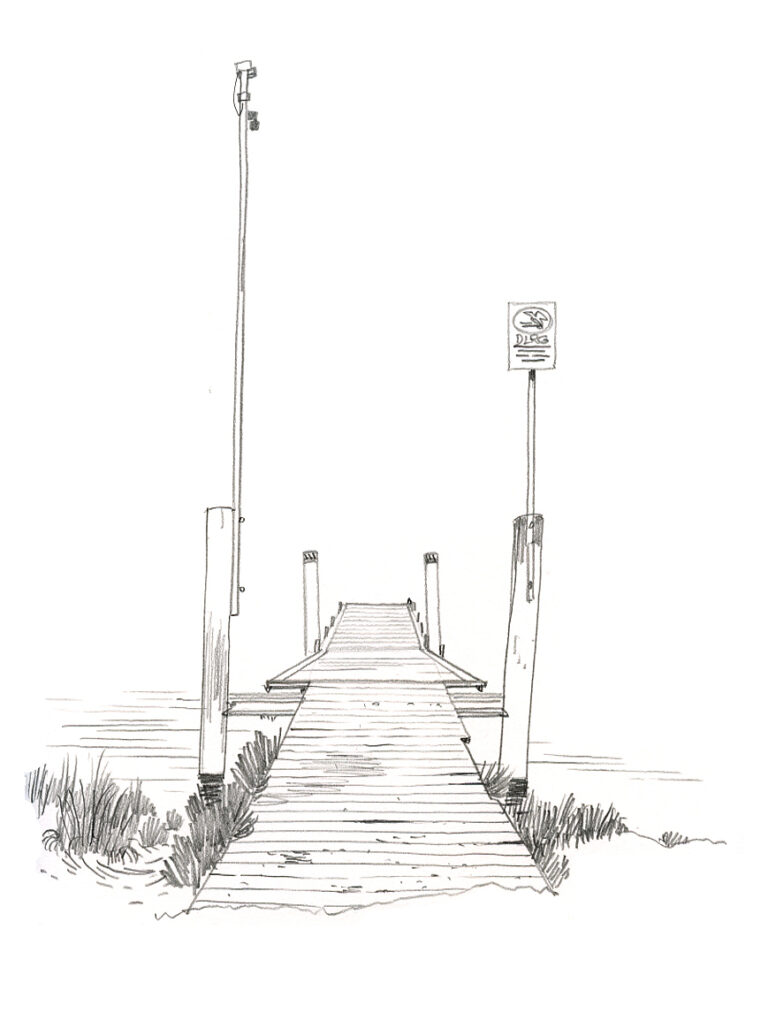 Pichelswerder Strand. Détail d’un ponton. Crayon