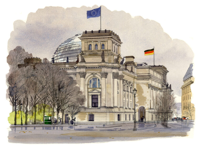 Le Reichstag vu de la porte de Brandebourg