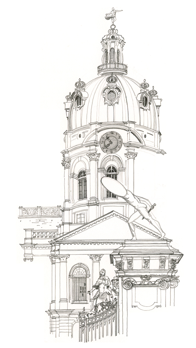 Schloss Charlottenburg. Dôme central. Crayon