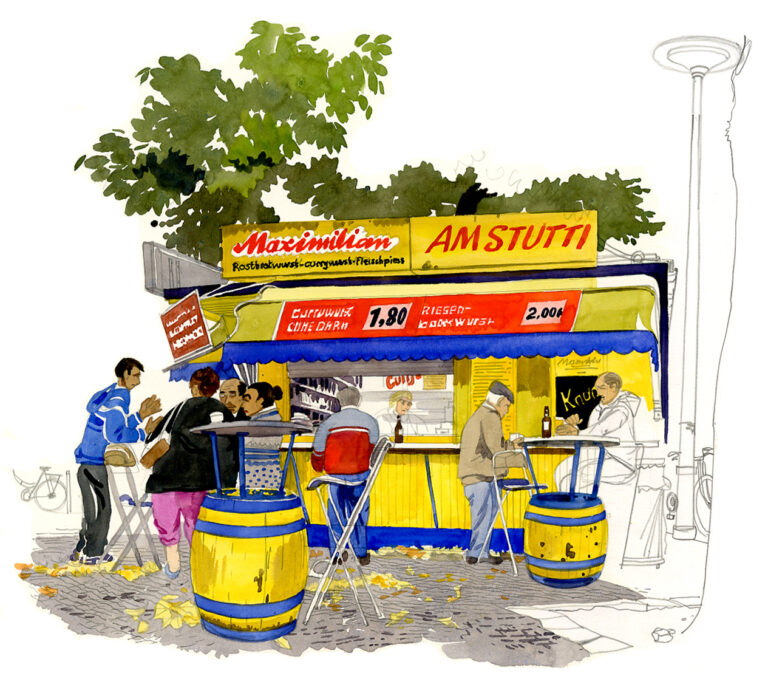 Stand de currywurst sur Kaiser-Friedrich-StraSe