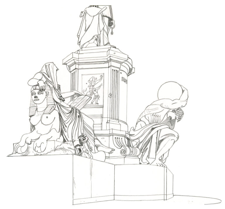 Tiergarten. Monument national de Bismarck. Crayon